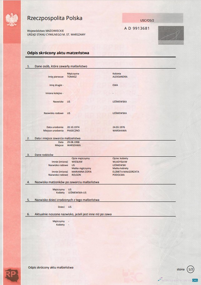 Download Poland marriage certificate template in Word and PDF format, pink Photoshop template